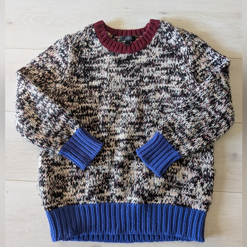 J.Crew Marled Colorblock Crew Pullover Wool-Blend Sweater